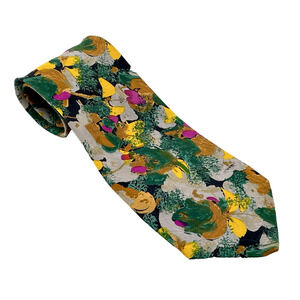 Vintage Bernini Beverly Hills 100% Silk Tie Green‎ Abstract Bold Made in Italy